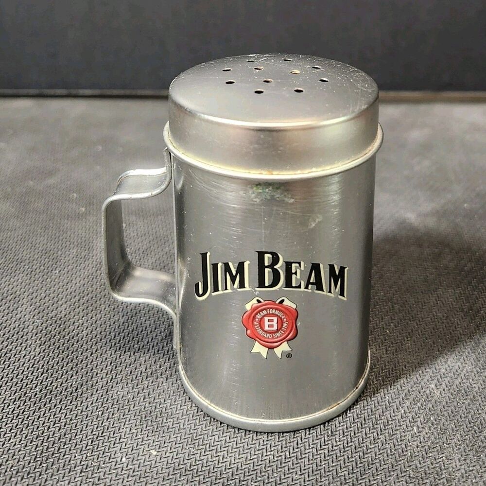 Jim Beam Silver Metal Novelty Salt Shaker with Handle. MAKE OFFER.